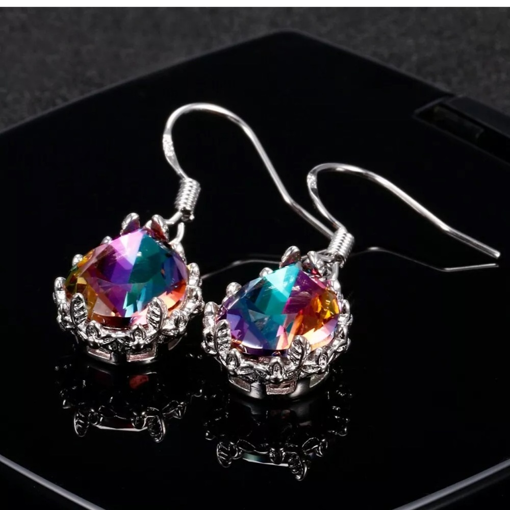 Gorgeous 925 Silver Drop Earrings Mystic Topaz - Picture 3 of 5